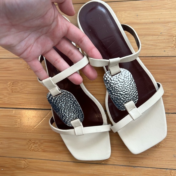 STAUD White / Cream Flat Sandals with silver hardware - Picture 7 of 10